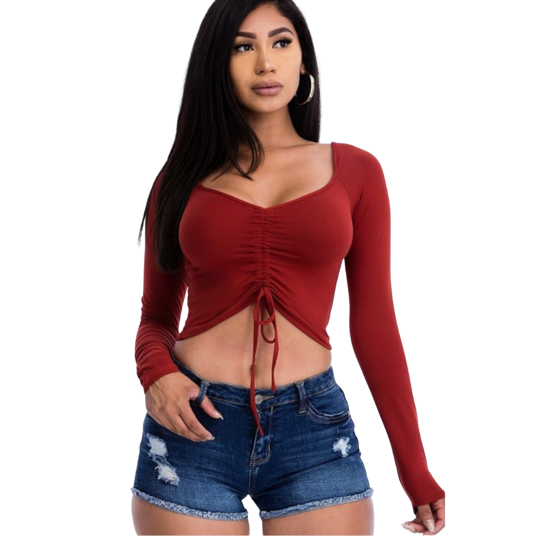 Ruched Front Crop Top Various (3 Colors) - BINS FLIRTY FASHION